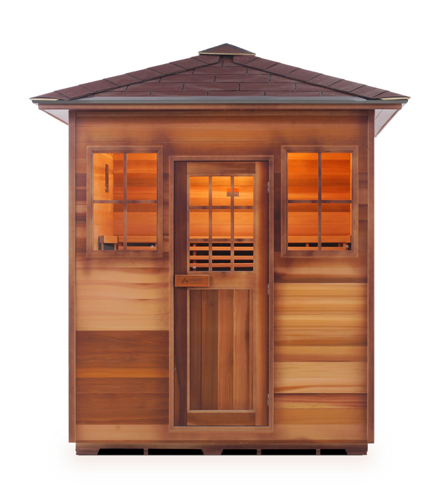 Enlighten Sapphire 4 | 4 Person Hybrid Infrared/Traditional Sauna Indoor/Outdoor sauna Enlighten Saunas Outdoor Peak Roof  