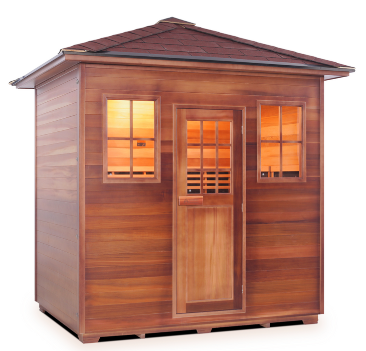 Enlighten Sapphire 5 | 5 Person Hybrid Infrared/Traditional Sauna Indoor/Outdoor sauna Enlighten Saunas Outdoor Peak Roof  