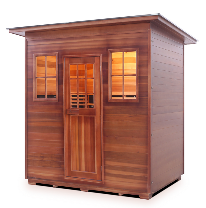 Enlighten Sapphire 5 | 5 Person Hybrid Infrared/Traditional Sauna Indoor/Outdoor sauna Enlighten Saunas Outdoor Slope Roof  