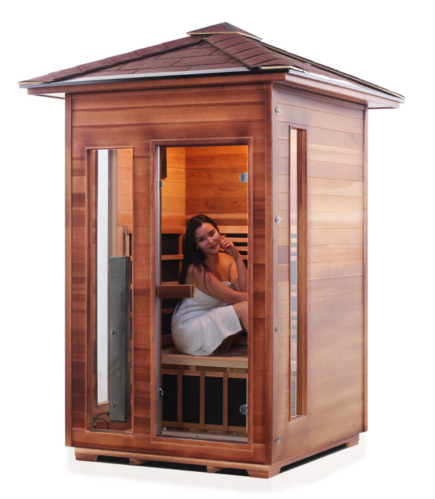 Enlighten Diamond 2 | 2 Person Hybrid Infrared/Traditional Sauna Indoor/Outdoor sauna Enlighten Saunas Outdoor Peak Roof  