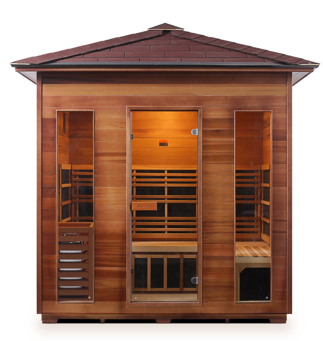 Enlighten Diamond 5 | 5 Person Hybrid Infrared/Traditional Sauna Indoor/Outdoor sauna Enlighten Saunas Outdoor Peak Roof  