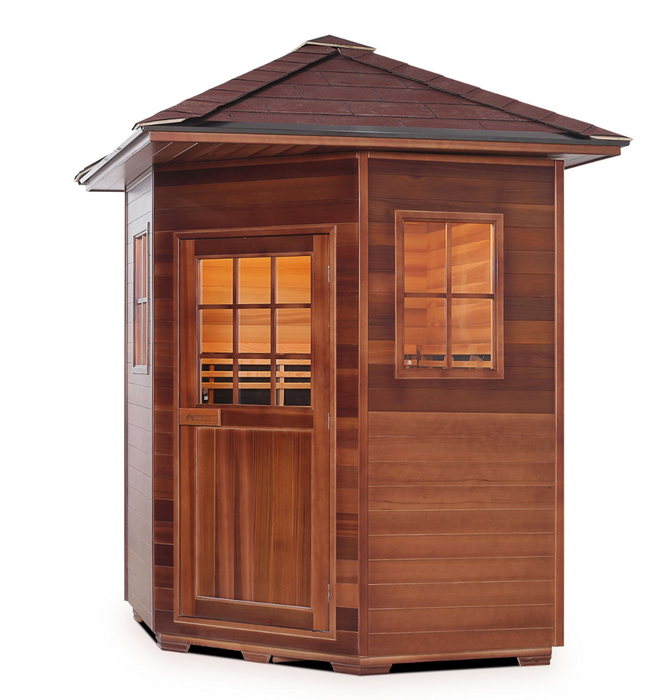 Enlighten Sapphire 4C | 4 Person Hybrid Infrared/Traditional Sauna - Corner  Indoor/Outdoor sauna Enlighten Saunas   
