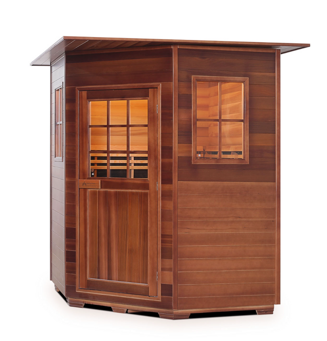 Enlighten Sapphire 4C | 4 Person Hybrid Infrared/Traditional Sauna - Corner  Indoor/Outdoor sauna Enlighten Saunas   