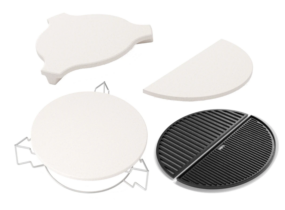 Outdoor Kitchen Kamado 4-Piece Bundle (22 in. Pizza Stone Assembly, 22 in. Cast Iron Griddle, 18 in. Heat Diffuser, 18 in. Half Moon Heat Diffuser) BBQ GRILL New Age   