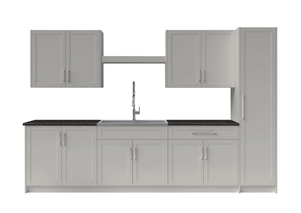 Home Laundry Room 11 Piece Cabinet Set with Granite Countertops Centered Shelf, Sink and Faucet Cabinets & Storage New Age Gray  