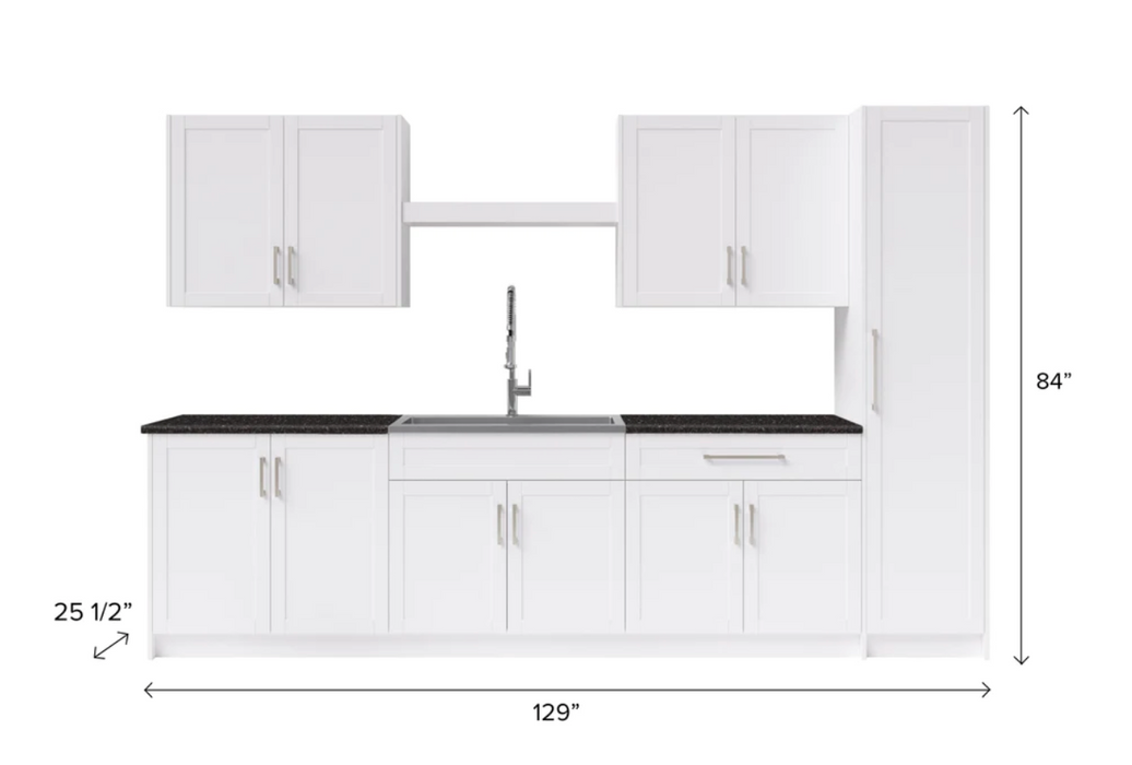 Home Laundry Room 11 Piece Cabinet Set with Granite Countertops Centered Shelf, Sink and Faucet Cabinets & Storage New Age   