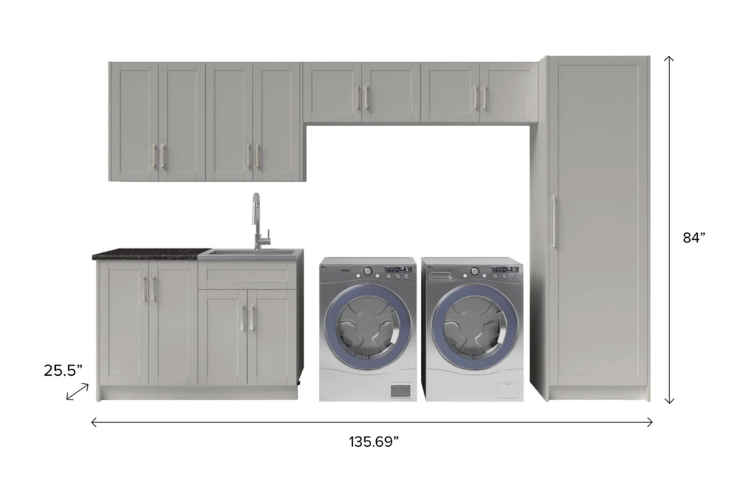 Home Laundry Room 10 Piece Cabinet Set with Pantry Cabinet, 24 in. Sink and Faucet Cabinets & Storage New Age   