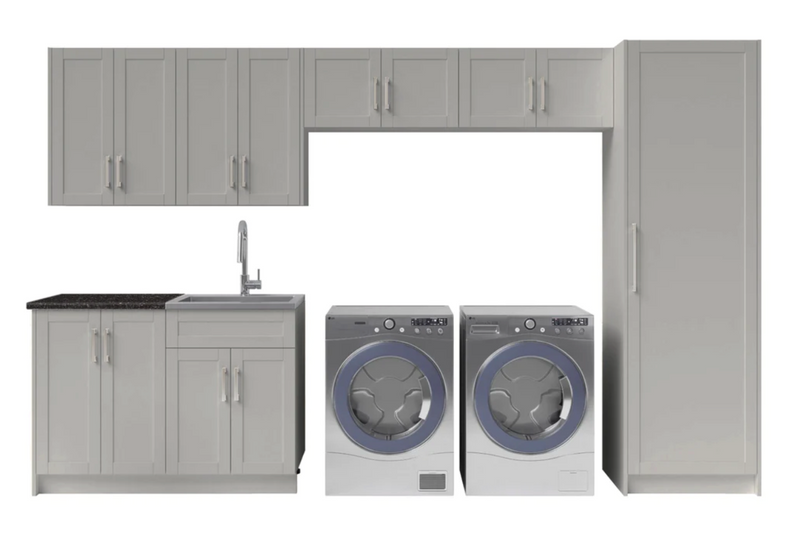 Home Laundry Room 10 Piece Cabinet Set with Pantry Cabinet, 24 in. Sink and Faucet Cabinets & Storage New Age Gray  