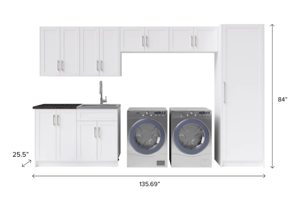 Home Laundry Room 10 Piece Cabinet Set with Granite Countertops, Centered Shelf and Sink Cabinets & Storage New Age   