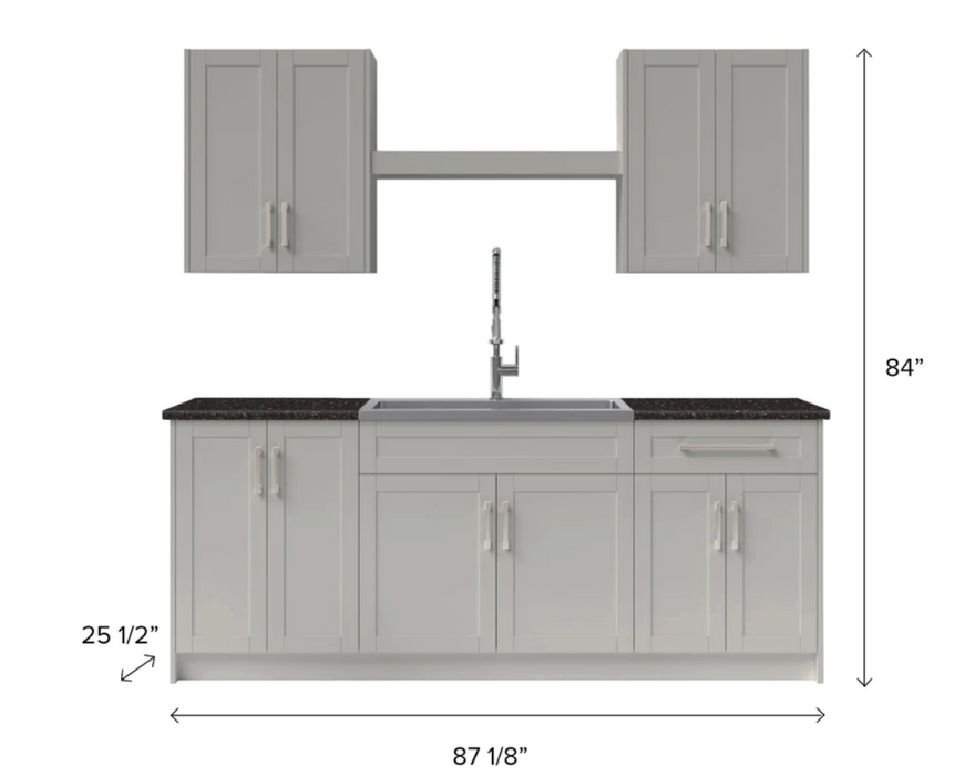Home Laundry Room 10 Piece Cabinet Set with Granite Countertops, Centered Shelf and Sink Cabinets & Storage New Age   