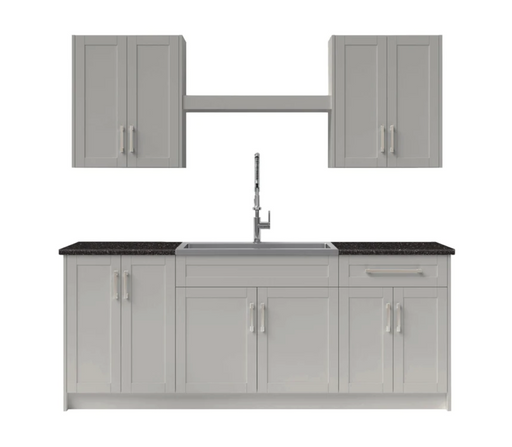Home Laundry Room 10 Piece Cabinet Set with Granite Countertops, Centered Shelf and Sink Cabinets & Storage New Age Gray  