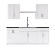 Home Laundry Room 10 Piece Cabinet Set with Granite Countertops, Centered Shelf and Sink Cabinets & Storage New Age White  