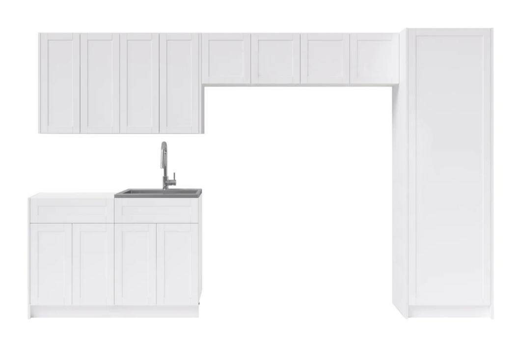 Home Laundry Room 9 Piece Cabinet Set with Single Drawer Cabinet, Sink and Faucet Cabinets & Storage New Age White  