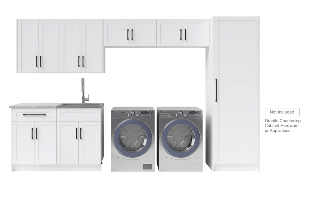 Home Laundry Room 9 Piece Cabinet Set with Single Drawer Cabinet, Sink and Faucet Cabinets & Storage New Age   