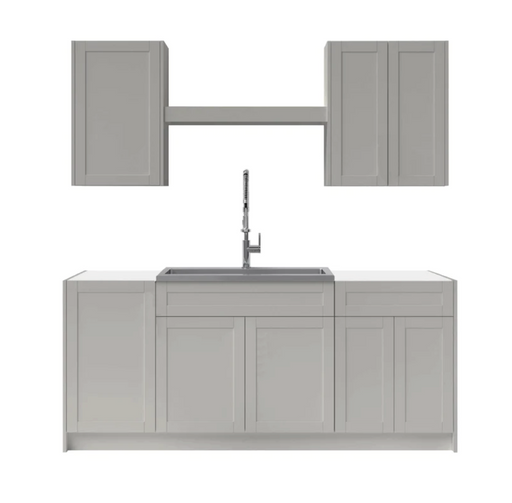 Home Laundry Room 8 Piece Cabinet Set with Single Drawer Cabinet, Sink, Faucet and Shelf Cabinets & Storage New Age Gray  