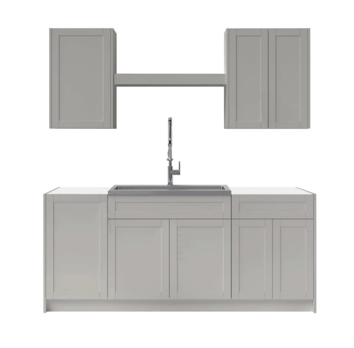 Home Laundry Room 8 Piece Cabinet Set with Single Drawer Cabinet, Sink, Faucet and Shelf Cabinets & Storage New Age Gray  