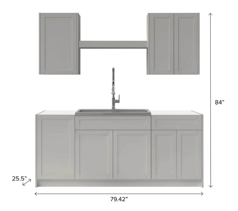 Home Laundry Room 8 Piece Cabinet Set with Single Drawer Cabinet, Sink, Faucet and Shelf Cabinets & Storage New Age   