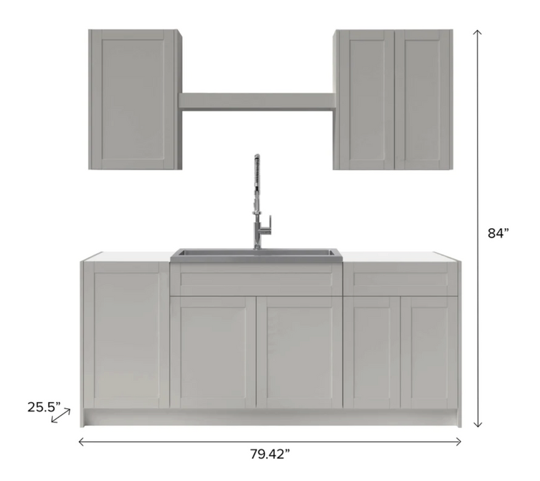 Home Laundry Room 8 Piece Cabinet Set with Single Drawer Cabinet, Sink, Faucet and Shelf Cabinets & Storage New Age   