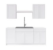 Home Laundry Room 8 Piece Cabinet Set with Single Drawer Cabinet, Sink, Faucet and Shelf Cabinets & Storage New Age White  