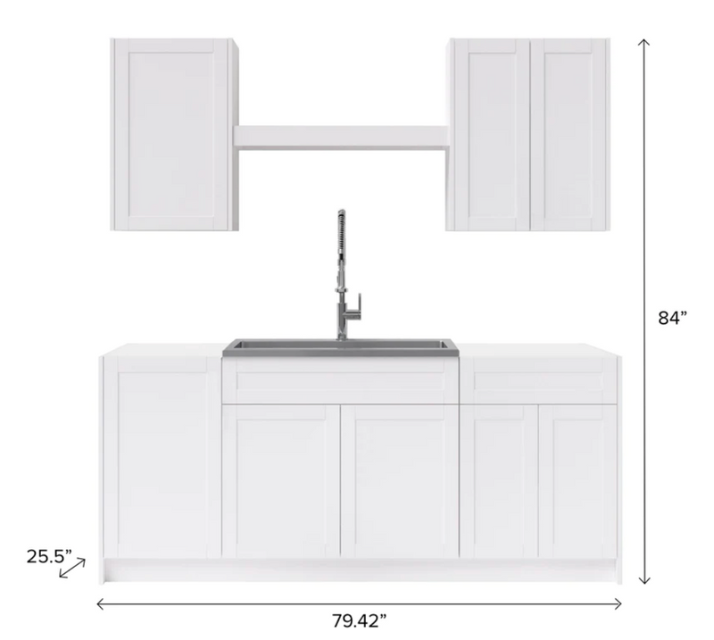 Home Laundry Room 8 Piece Cabinet Set with Single Drawer Cabinet, Sink, Faucet and Shelf Cabinets & Storage New Age   