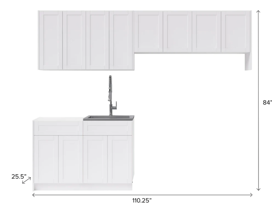 Home Laundry Room 8 Piece Cabinet Set with Single Drawer Cabinet, Sink and Faucet Cabinets & Storage New Age   