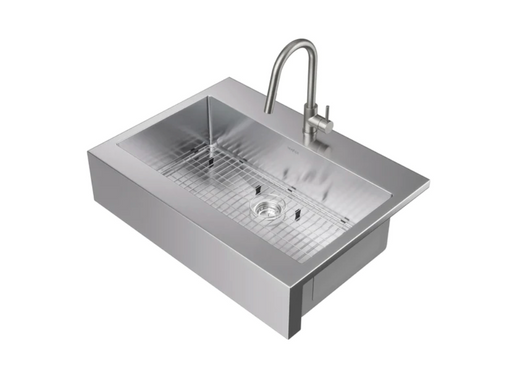 36 in. Farmhouse Sink with Classic Pull Down Faucet Cabinets & Storage New Age Brushed Nickel  