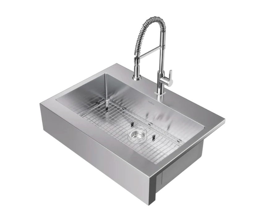 36 in. Farmhouse Sink with Coiled Pull Down Faucet Cabinets & Storage New Age Chrome  