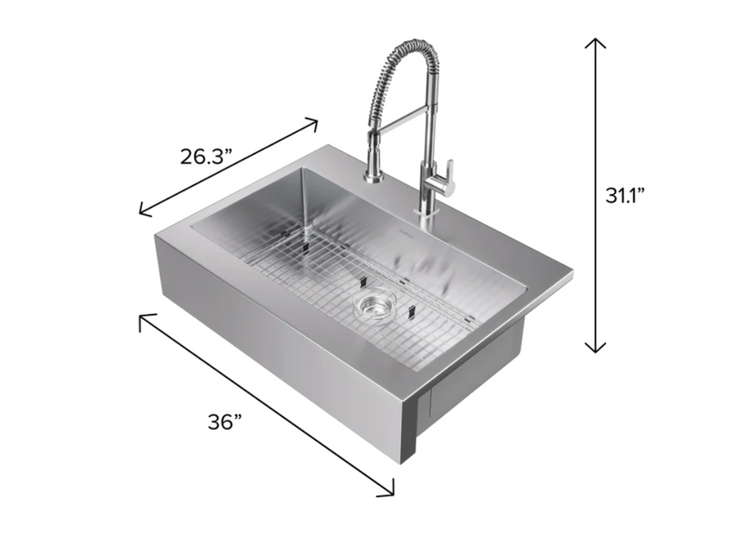 36 in. Farmhouse Sink with Coiled Pull Down Faucet Cabinets & Storage New Age   