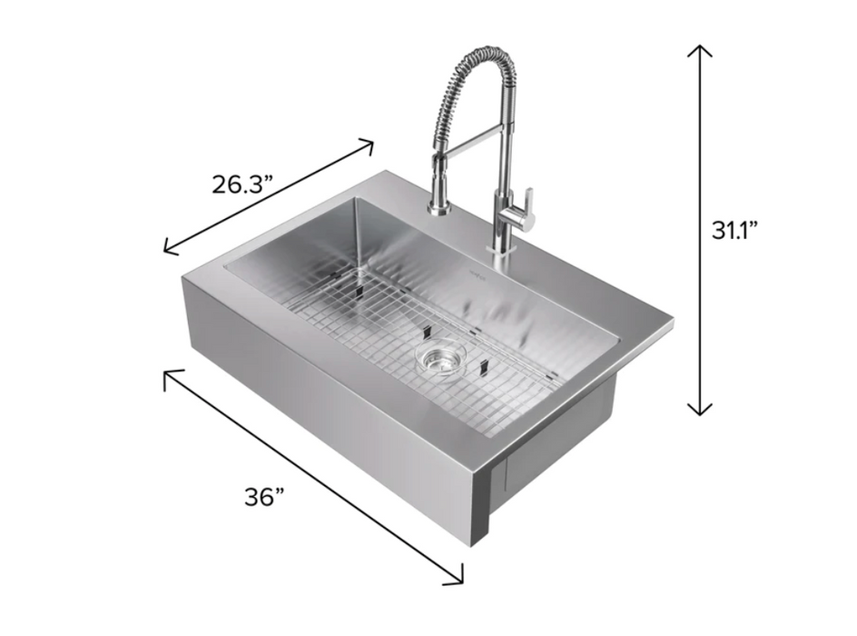 36 in. Farmhouse Sink with Coiled Pull Down Faucet Cabinets & Storage New Age   