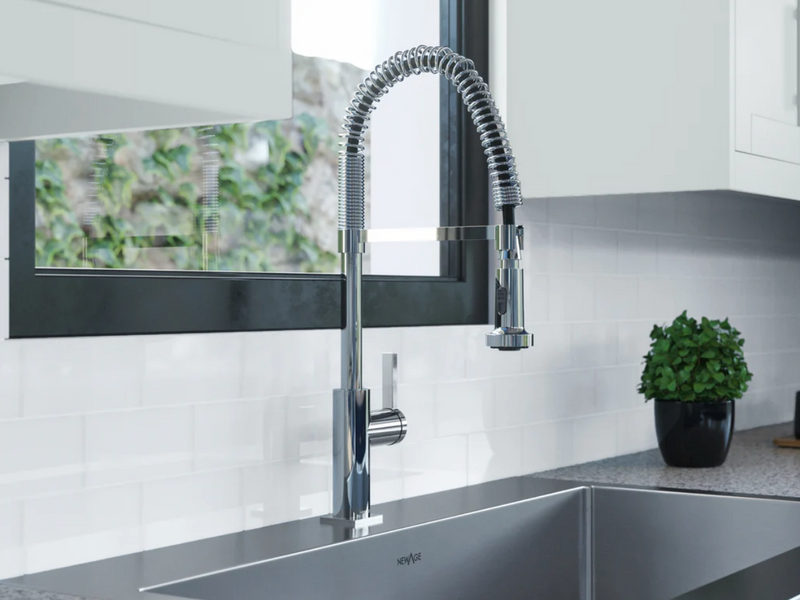 36 in. Farmhouse Sink with Coiled Pull Down Faucet Cabinets & Storage New Age   