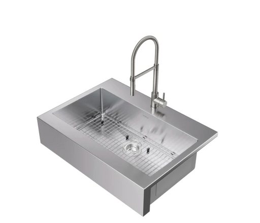 36 in. Farmhouse Sink with Flex Pull Down Faucet Cabinets & Storage New Age Brushed Nickel  