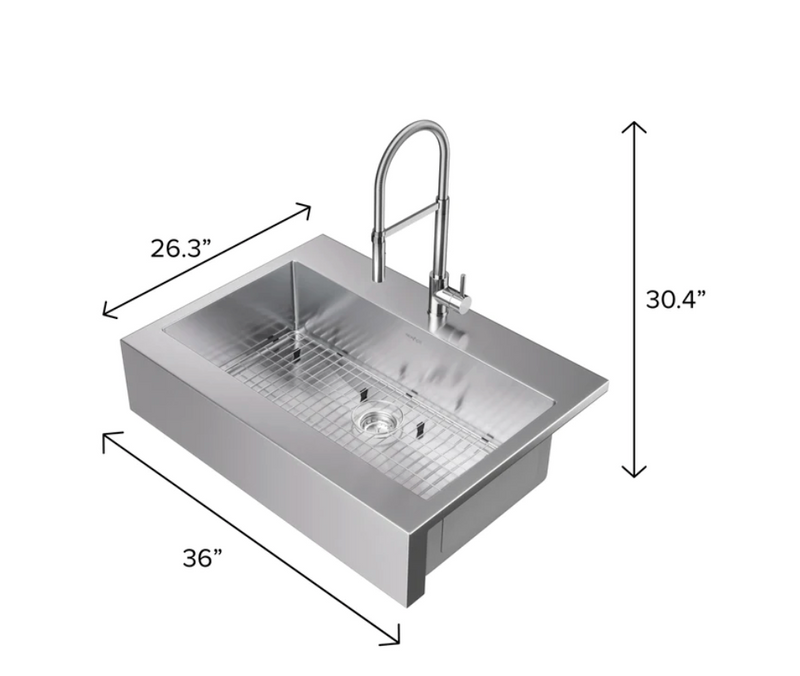 36 in. Farmhouse Sink with Flex Pull Down Faucet Cabinets & Storage New Age   