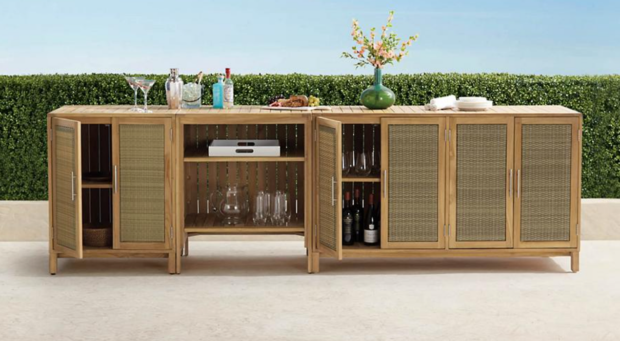 Outdoor Modular Kitchen Three Piece Cabinet Set Teak in Natural | Arhaus