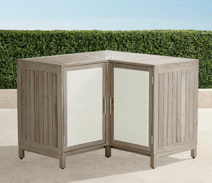 Isola 90 Degree Corner Cabinet Weathered Teak Outdoor kitchens FrontGate   