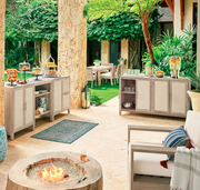 Isola Cabinet with Four Doors Weathered Teak Outdoor kitchens FrontGate   