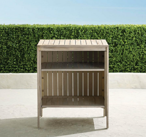 Isola Cabinet with Open Shelves Weathered Teak Outdoor kitchens FrontGate   