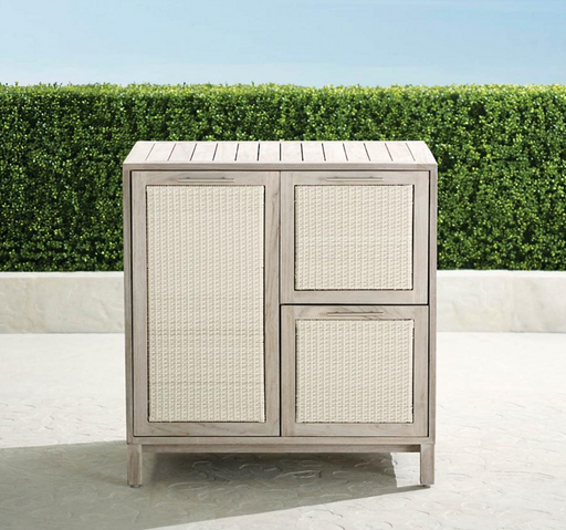 Isola Cabinet with Three Drawers Weathered Teak Outdoor kitchens FrontGate   