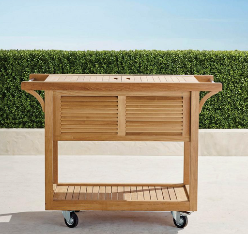 Teak Bar Cart with Beverage Tub Natural Outdoor kitchens FrontGate   