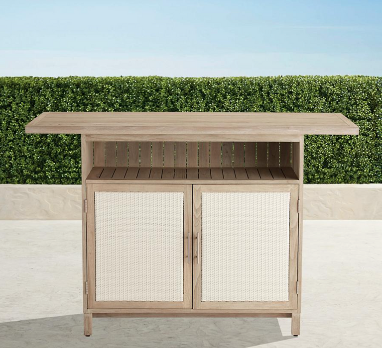 Isola Bar in Weathered Teak Outdoor kitchens FrontGate   