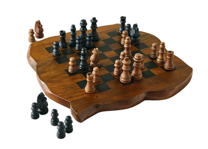 Chess Game in the Open Air with Wooden Chess with Parts of the