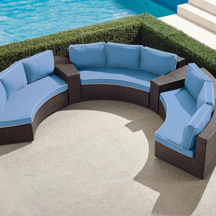 Pasadena II 5-pc. Modular Sofa Set in Bronze Finish outdoor seating Frontgate Air Blue with Canvas Piping  