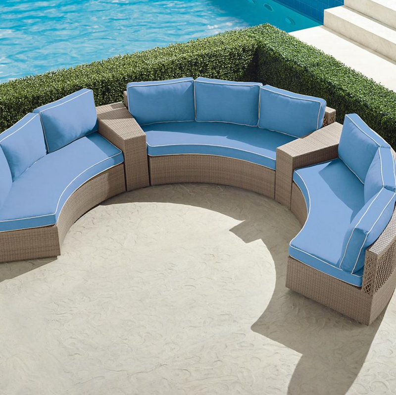 Pasadena II 5-pc. Modular Sofa Set in Dove Finish outdoor seating Frontgate Air Blue with Canvas Piping  