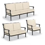 Carlisle 3-pc. Sofa Set in Onyx Finish outdoor seating Frontgate Rumor Vanilla with Dupione Sand Piping Sofa Set with Lounge Chair 