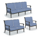 Carlisle 3-pc. Sofa Set in Onyx Finish outdoor seating Frontgate Sailcloth Cobalt with Natural Piping Sofa Set with Lounge Chair 