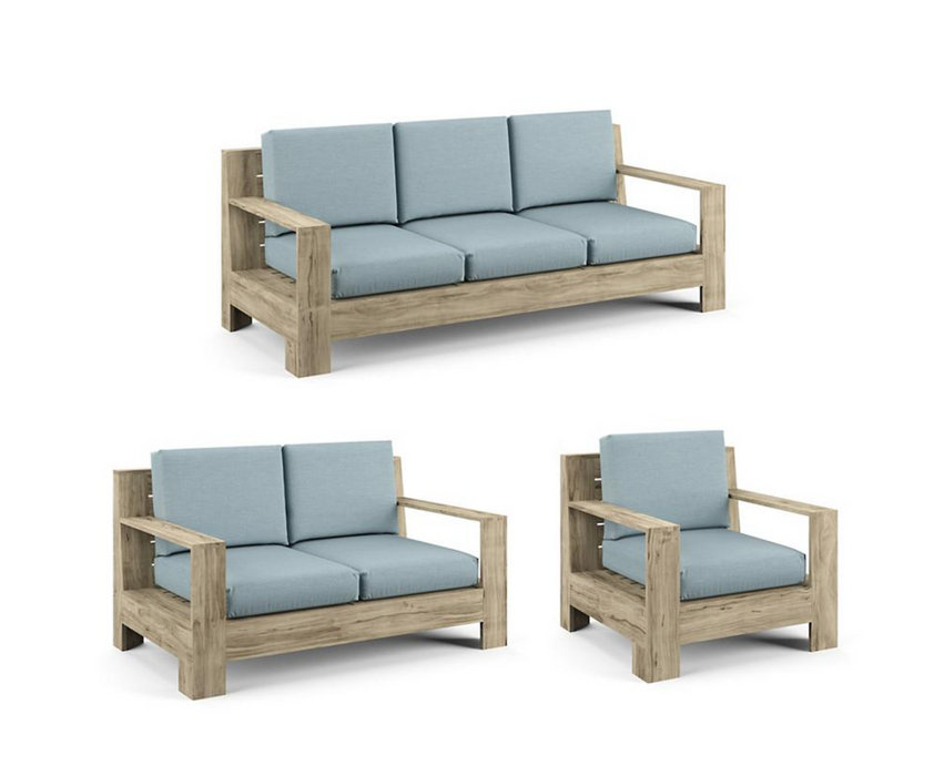 St. Kitts 3-pc. Sofa Set in Weathered Teak outdoor seating Frontgate Glacier Sofa Set with Lounge Chair 