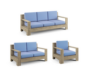 St. Kitts 3-pc. Sofa Set in Weathered Teak outdoor seating Frontgate Sailcloth Cobalt Sofa Set with Lounge Chair 