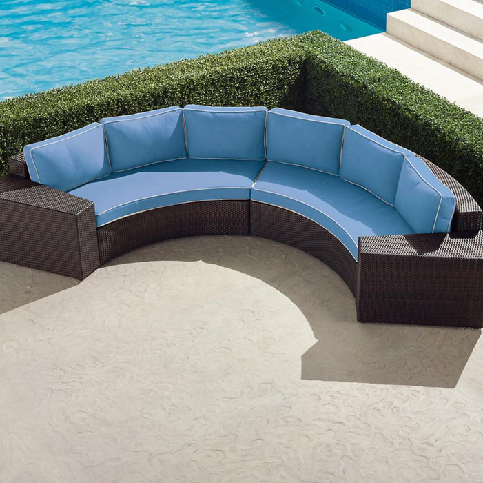 Pasadena II 4-pc. Modular Sofa Set in Bronze Finish outdoor seating Frontgate Air Blue with Canvas Piping  