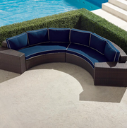 Pasadena II 4-pc. Modular Sofa Set in Bronze Finish outdoor seating Frontgate Indigo with Canvas Piping  