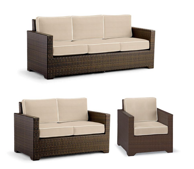 Small Palermo 3-pc. Sofa Set in Bronze Finish outdoor seating Frontgate Sand with Canvas piping  