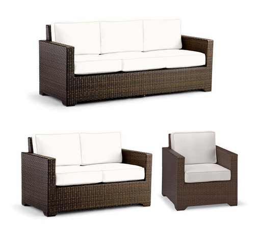 Small Palermo 3-pc. Sofa Set in Bronze Finish outdoor seating Frontgate Snow with Logic Bone piping  